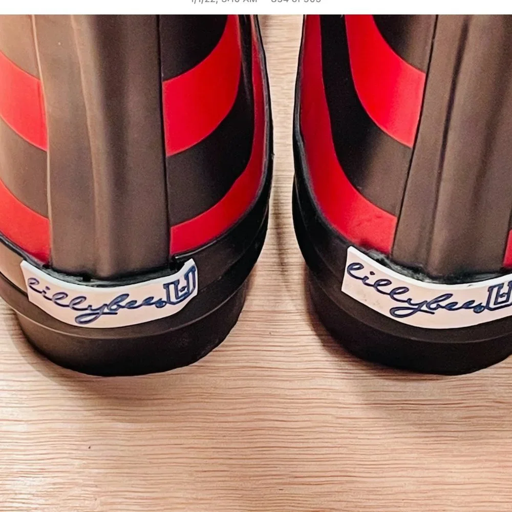 NWT Lillybee Black Red Striped Waterproof Rain Boots Women's  Size 6